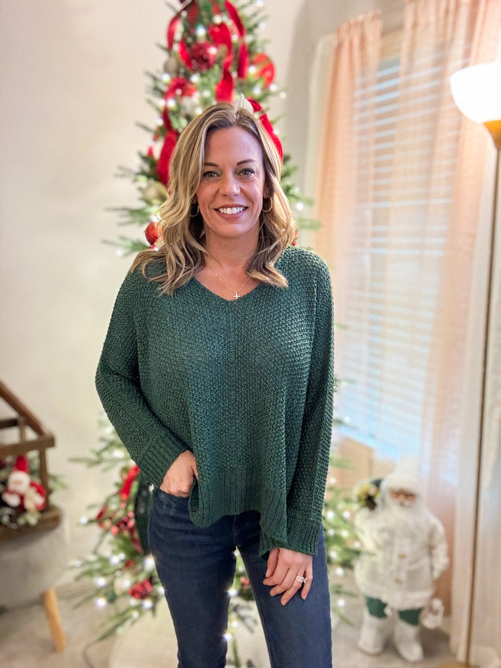 Dolman sleeve v-neck sweater