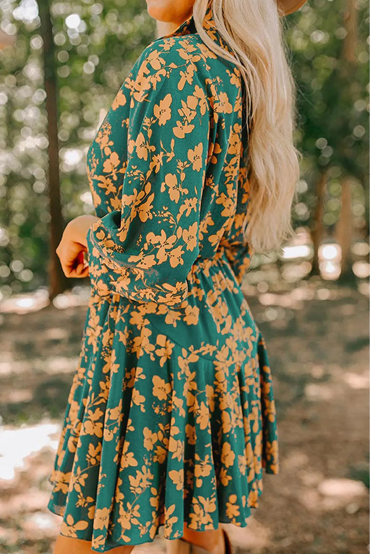 Printed Three-Quarter Sleeve Mini Dress