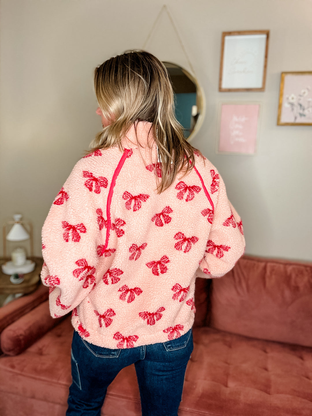 Printed Fleece Henley- BOWS