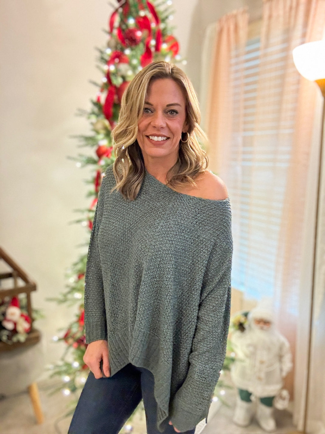 Dolman sleeve v-neck sweater