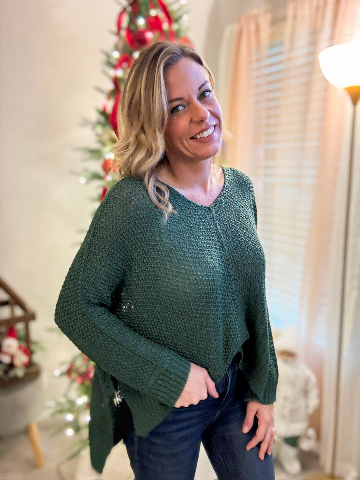 Dolman sleeve v-neck sweater