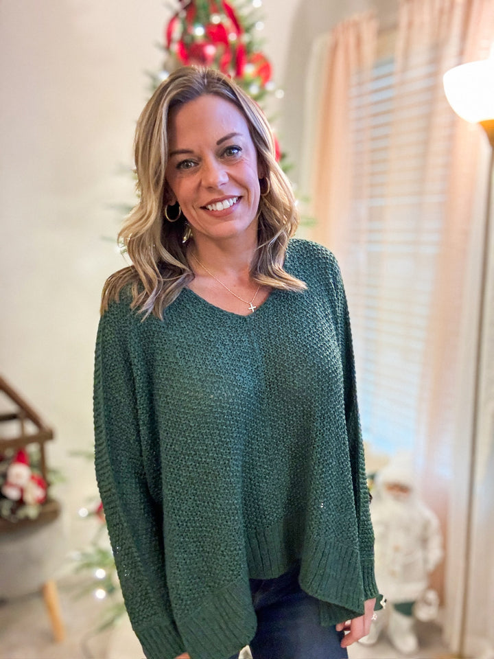 Dolman sleeve v-neck sweater