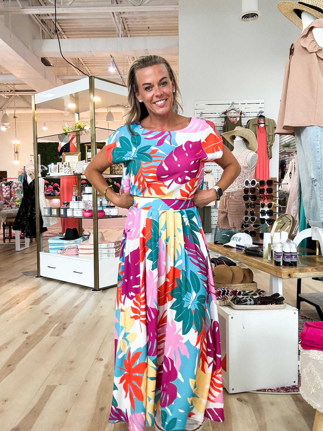 Tropical Print Linen Skirt - The Teal Antler Boutique
