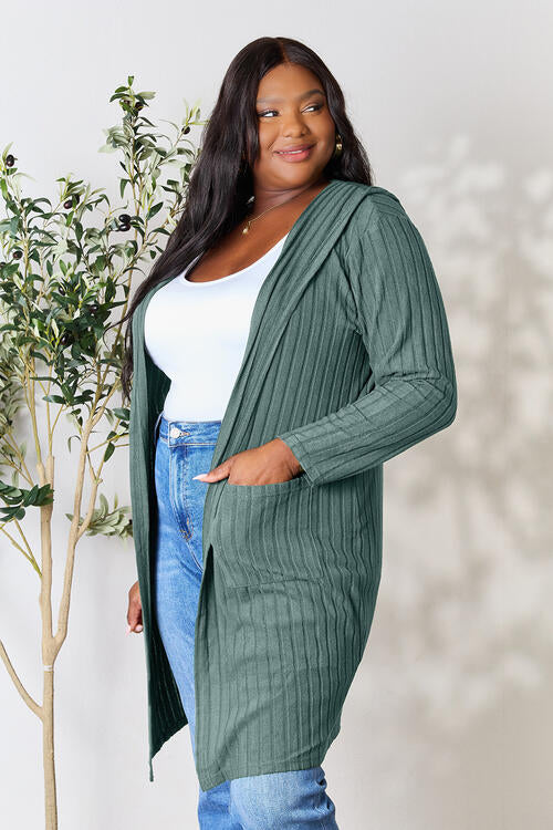 Basic Bae Full Size Ribbed Open Front Long Sleeve Cardigan - The Teal Antler Boutique