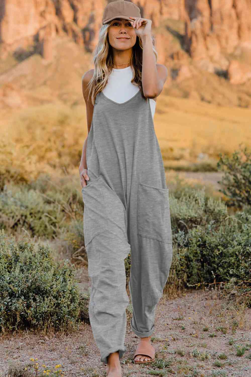Double Take  V-Neck Sleeveless Jumpsuit with Pocket - The Teal Antler Boutique