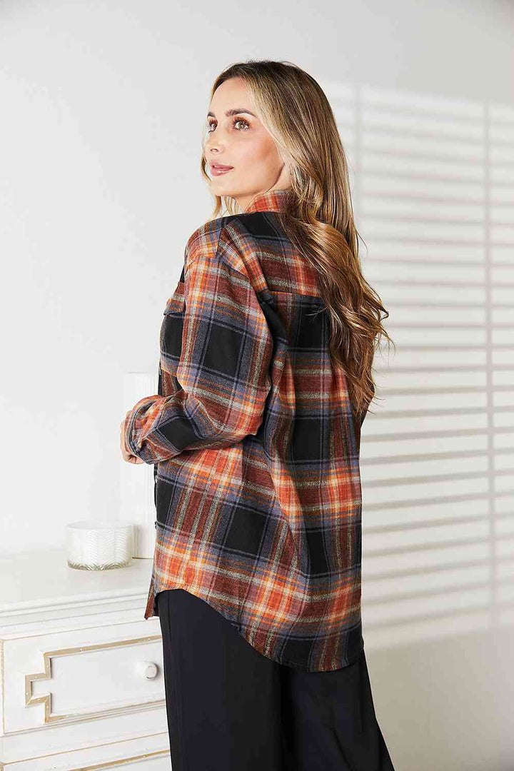 Double Take Plaid Dropped Shoulder Shirt - The Teal Antler Boutique