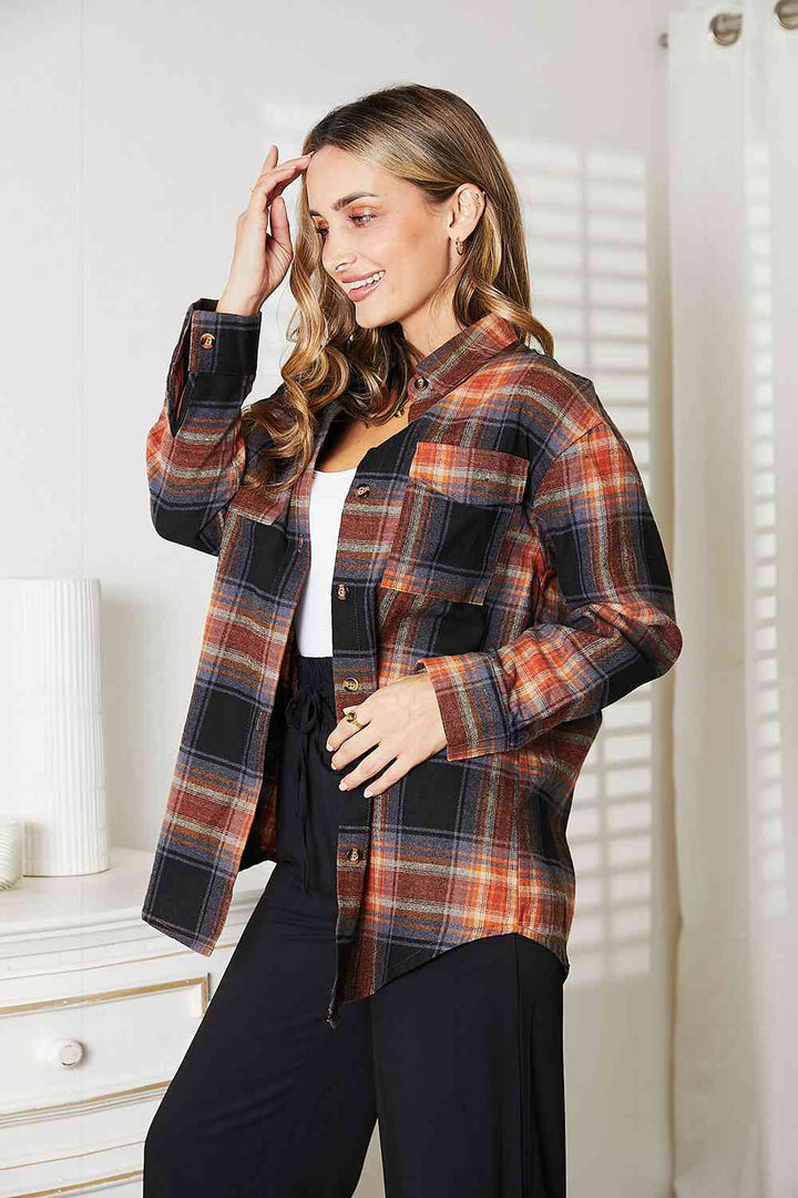 Double Take Plaid Dropped Shoulder Shirt - The Teal Antler Boutique