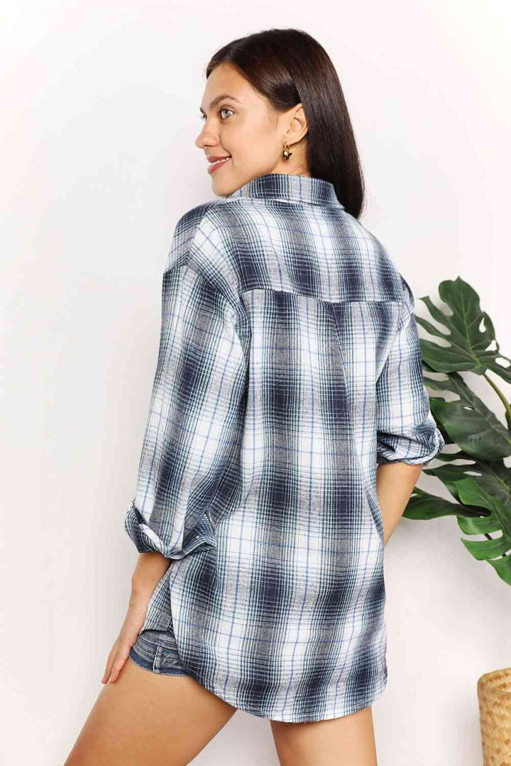 Double Take Plaid Dropped Shoulder Shirt - The Teal Antler Boutique